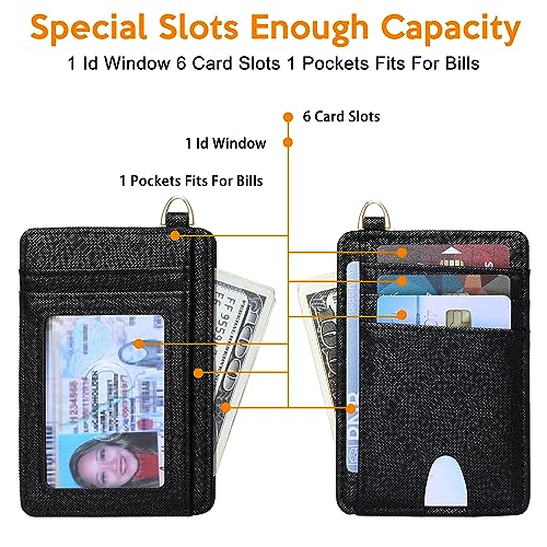 Badiya Credit Card Holder Slim Minimalist Wallet, Front Pocket Purse RFID Blocking Wallet Compact Card Case with ID Window for Women & Men - color: 1-Cross-Black