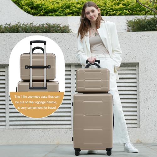 Merax Luggage Set 6 Piece,Lightweight Hardshell Suitcase with Wheels - color: Khaki(6 piece)