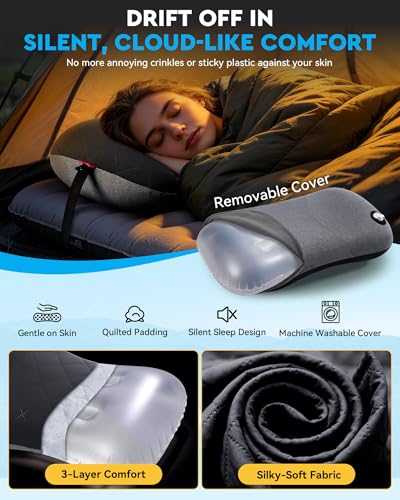 Hikenture Camping Pillow with Removable Cover, Ultralight Inflatable Pillow - color: Black