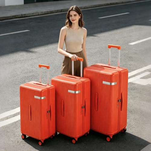 3 Piece Luggage Set with Spinner Wheels Cup Holder, Orange - color: Orange