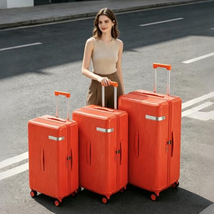 3 Piece Luggage Set with Spinner Wheels Cup Holder, Orange - color: Orange