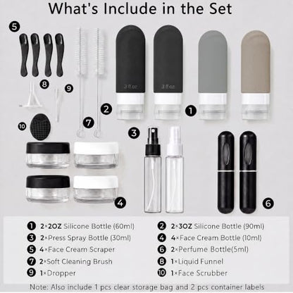 24 Pack Travel Bottles for Toiletries -TSA Approved Leak Proof Silicone Set - color: Black