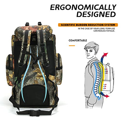 100L Hiking Camping Backpack MOLLE Rucksack Waterproof Traveling Daypack Durable High-Performance Backpack for Backpacking (Leaf camo100L) - color: Leafcamo