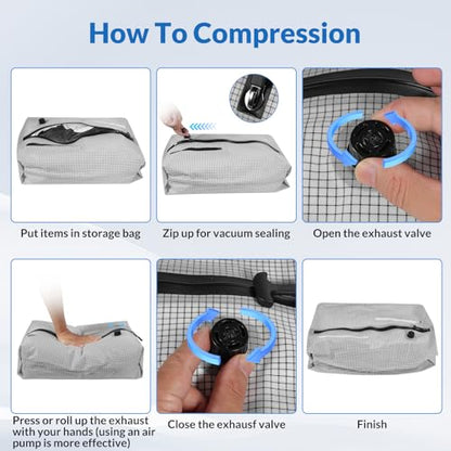 2 Pack Grid Travel Compression Bags, Space Saver Packing Bags for Luggage