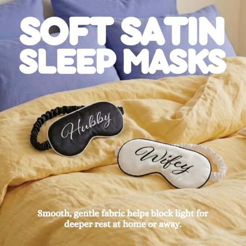 Satin Sleep Eye Mask - Wifey & Hubby 2-Pack | Soft satin sleep mask with adjustable strap for travel, naps, meditation, flights & restful sleep anywhere - color: 2 Pack - Wifey & Hubby