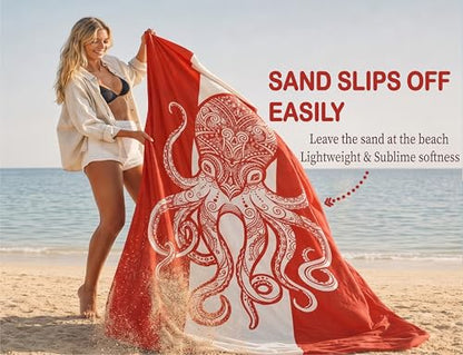 Beach Blanket Waterproof Sandproof with Stakes,Sand Pockets and Carry bag - color: Burntorange Octopus