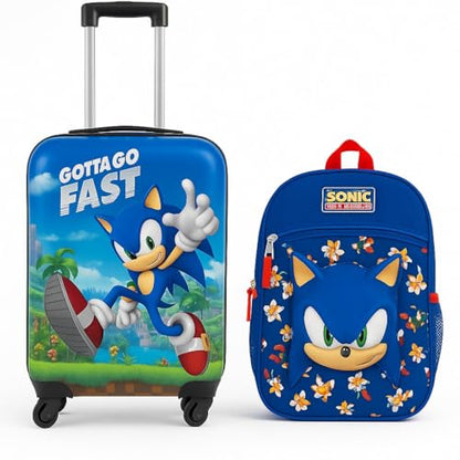 AI ACCESSORY INNOVATIONS Sonic the Hedgehog Kids Luggage and Backpack Set - 18" Luggage Suitcase With Wheels, 13.75" Backpack - color: Sonic Set