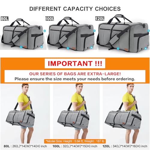 100L EXTRA LARGE Foldable Waterproof Travel Duffel Bag for Men Women Gray - color: Gray, size: 100L