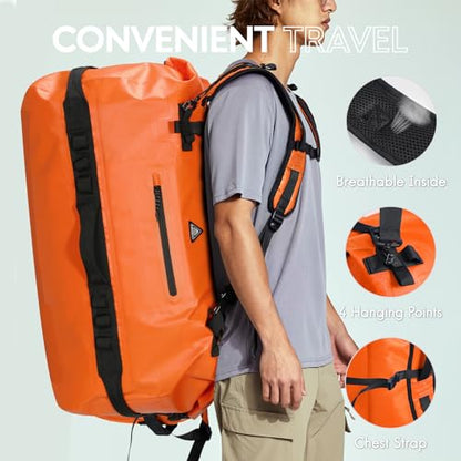 Haimont IPX7 Waterproof Roll-Top Dry Duffel Backpack Bag - color: Orange, size: 90L