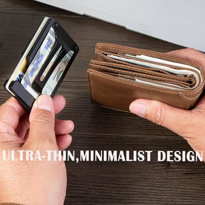 Minimalist Slim Wallet for Men,RFID Blocking Metal Wallet,Aluminum Credit Card Holder & Money Clip 12-15 Cards,Slim Rfid Front Pocket Mens Wallet - color: A2 American Flag-Black