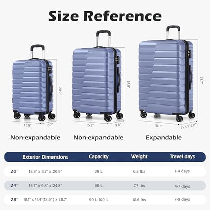 Coolife Lightweight Luggage with TSA Lock,3 Piece Set Blue - color: Blue, size: 3 Piece Set (20in/24in/28in)