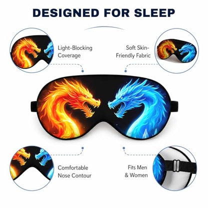 Silk Sleeping Eye Mask for Men Women Dragon Blue Red Fire Soft Adjustable Night Sleep Mask for Travel, Home, Office - color: Funny Dragon