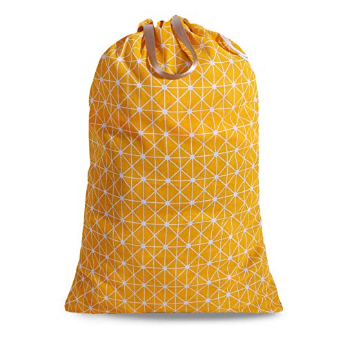 Extra Large Laundry Bag with Drawstring and Handle, Heavy Duty Travel Dirty Clothes Bag for Laundromat and Household, Durable Rip-Stop Laundry Hamper Liner, 22 Patterns(28 x 40 Inch) by SANFERGE - color: Yellow Geometry