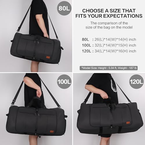 120L Foldable Collapsible Waterproof Travel Duffel Bag for Men and Women - color: Black, size: 120L