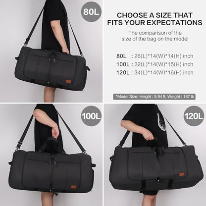 120L Foldable Collapsible Waterproof Travel Duffel Bag for Men and Women - color: Black, size: 120L