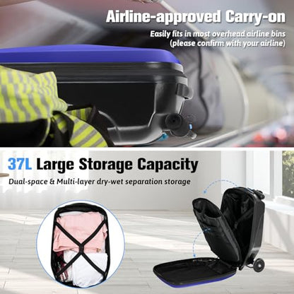 Scooter Luggage for Kids, Ride On Suitcase, Lightweight Foldable Luggage - color: Blue
