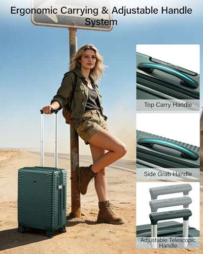 MILADA Expandable Checked Luggage 28 Inch, Hard Shell Large Suitcase - color: Blackish Green, size: Checked Large 28 inch