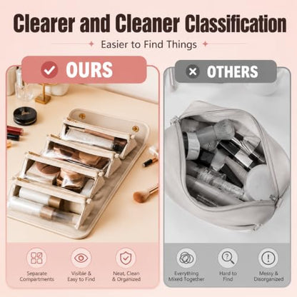 Expandable Makeup Bag Women Waterproof Cosmetic Travel Organizer - color: White