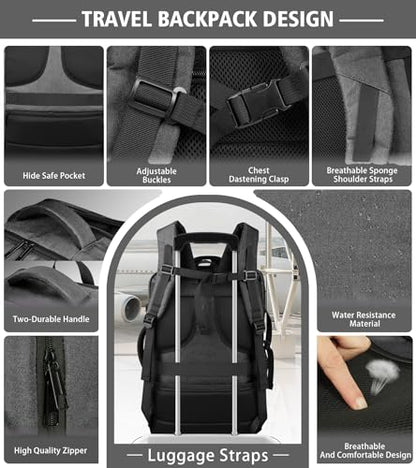 Comfort Travel Backpack,Expandable Carry on Backpack with LifetimeWarranty - color: Grey, size: 17.3inch (19"x12.5"x5.5")
