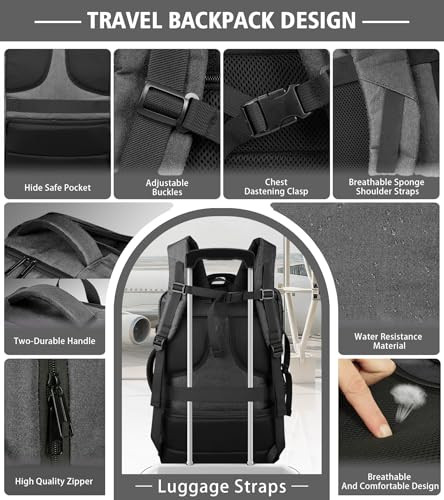 Comfort Travel Backpack,Expandable Carry on Backpack with LifetimeWarranty - color: Grey, size: 17.3inch - 19.2"x13.4"x7.9"(+2.7")