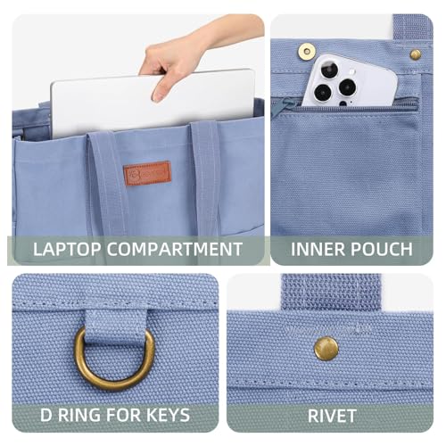 Large Canvas Tote Bag for Women,Casual Spacious Shoulder Bag - color: Blue