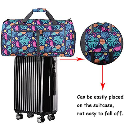 Woogwin Travel Duffel Bag Large Foldable Waterproof Overnight Bag for Beach Swim Bags Pool Sports Gym - color: 60L Pineapple