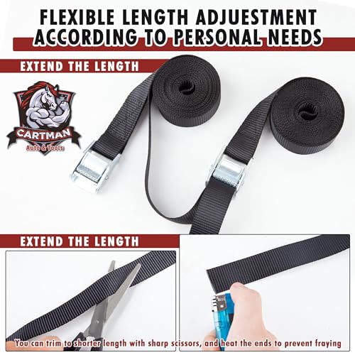 Cartman 1" x 12' Lashing Straps Cargo Tie-Down Strap Up to 600lbs, 6pk in Carry Bag, Black (Pack of 2) - color: Black, size: 6 PK (Pack of 2)