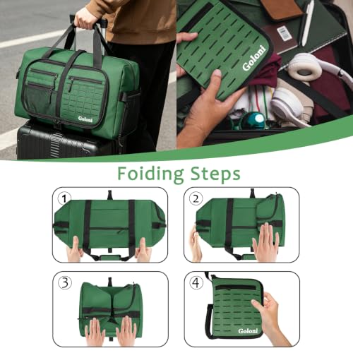 Goloni 65L Foldable Duffle Bag for Travel, Large Durable Travel Duffel Bag - color: Green