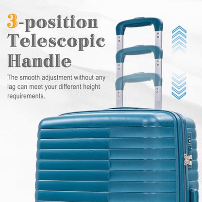 Hardside Luggage Sets, Lightweight Stripes Suitcase with Spinner Wheels, Blue-PP - color: Blue-PP, size: 20/24/28 Inch