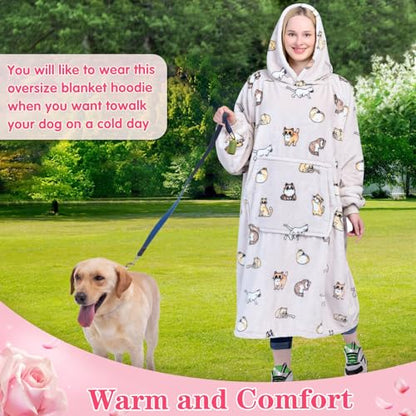 Waitu Wearable Blanket Sweatshirt Gifts for Women and Men, Warm and Cozy Giant Blanket Hoodie, Thick Flannel Blanket with Sleeves and Giant Pocket - Cat Gray - color: Cat Gray, size: Adult