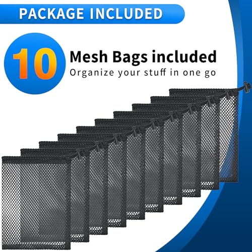 10 Pcs Mesh Drawstring Bag 6" x 8" with Cord Lock Closure, Durable Mesh Bag for Laundry Travel Beach Toys Seashell Collecting (Black) - size: 6x8 Inch(10pack)