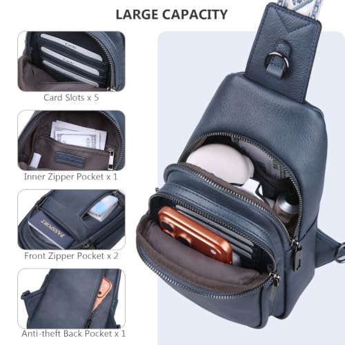 Anti-theft Sling Bags Women Small PU Leather Chest Fanny Pack - color: Navy Blue-b