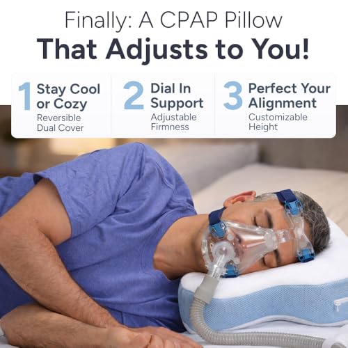 Contour CPAPMax Cooling Gel Pillow - Adjustable Memory Foam Support Pillow for Side, Back & Stomach Sleepers - for CPAP Users - Helps Reduce Air Leaks, Dryness & Mask Discomfort - Ergonomic Design - size: Cool Gel