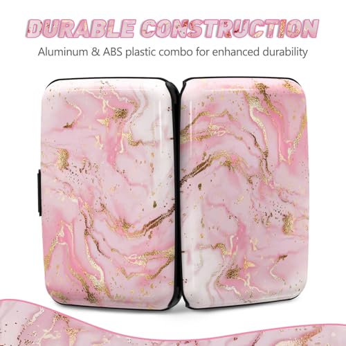 ToLuLu Credit Card Holder, Pink Marble Mini RFID Small Aluminum Card Wallet - color: Pink Marble