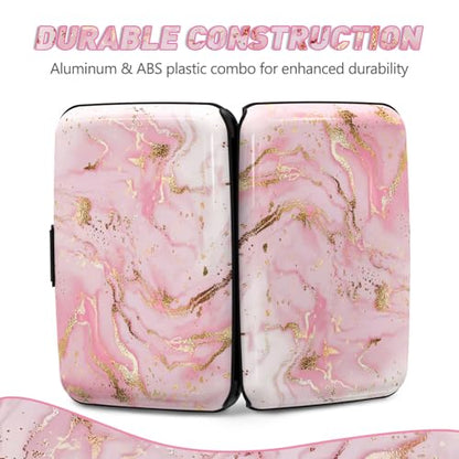 ToLuLu Credit Card Holder, Pink Marble Mini RFID Small Aluminum Card Wallet - color: Pink Marble