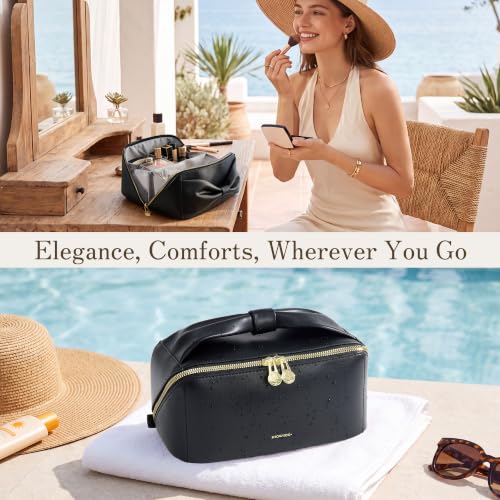 SHOWKOO Cosmetic Bag for Women, WideOpen Travel Makeup Bag with Compartment - color: Black