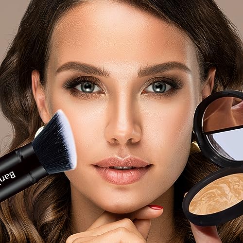 Makeup Brush Kabuki Retractable Travel Face Brushes Portable Blush Brush - style: Flat-Angle-Black