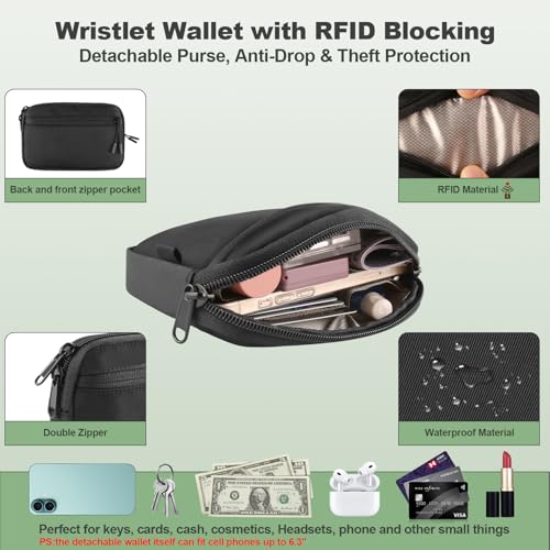 YFWE Clip and Go Strap for Phone with Wallet Crossbody, Adjustable Phone Lanyard with Detachable RFID Wristlet Wallet, Pattern Strap, Black (M) - color: Black-pattern Strap, size: Medium