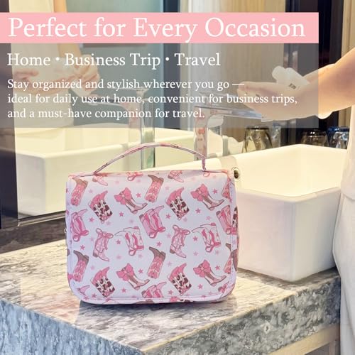 Crazy Bison Hanging Travel Toiletry Bag Kit Makeup Bag Cosmetics Organizer for Men Women (Cowboy Boots with Bow) - color: Cowboy Boots with Bow