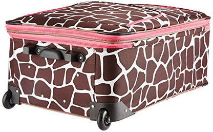 Rockland Vara Softside 3-Piece Upright Luggage Set,Expandable, Pink Giraffe, (20/22/28) - color: Pink Giraffe