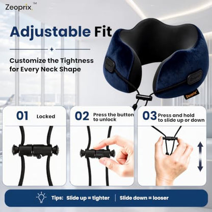 Memory Foam Neck Pillow for Travel, Airplane Pillow, Navy Blue - color: Navy Blue