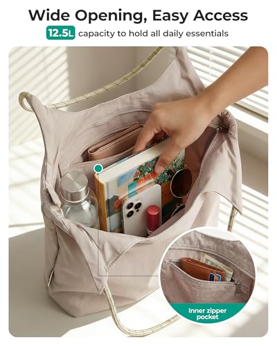 BAGSMART Tote Bag for Women, Travel Tote Beach Bag with Zipper for Gym - color: Khaki Checkerboard Pattern