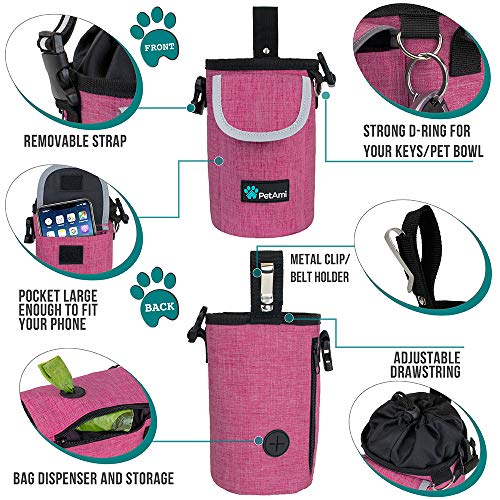 PetAmi Dog Treat Pouch, Large Hands-Free Training Bag, Pink - color: Pink