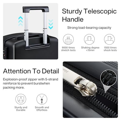 Hanke 28 Inch Large Checked Luggage, Hard Shell with TSA Lock & Wet Pocket | PC Hard Shell, Large Check in Size, Separate Wet Pocket, 8 Spinner Wheels, for long Trip, European travel - color: Jet Black, size: 28 Inch