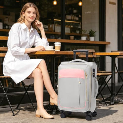 Softside Expandable Carry On Luggage, 20in Carry on Suitcase with Wheels - color: Grey/ Pink