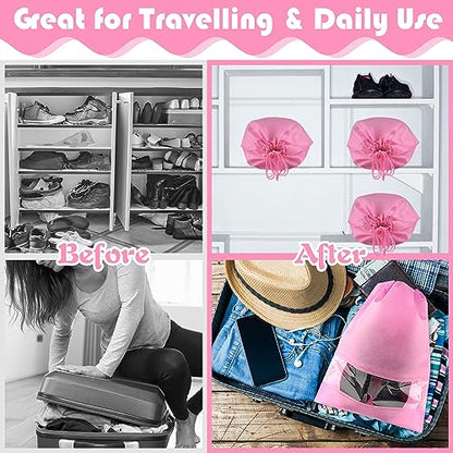 Pink Travel Shoe Bags - 10 Pcs Non-Woven Packing Bags with Clear Window - color: Pink, style: 10 Pack