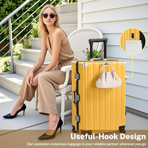 Krute Zipperless Luggage Set 2 Pieces Aluminum Frame Hard Shell Suitcases - color: Yellow, size: 2 Pieces(20+28in)