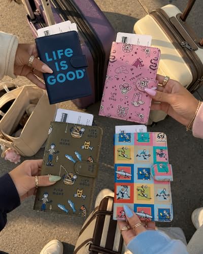 Life is Good Travel Passport Cover, Card Slots, Snap Closure - color: Howdy Pink