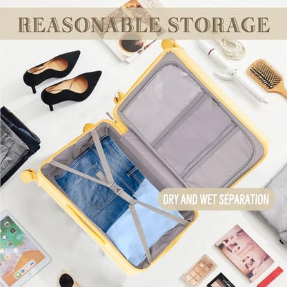 3 Luggage Sets, ABS Hardshell Suitcases Spinner Wheel with Combination Lock - color: Vertical stripes yellow, size: 20/24/28 Inch