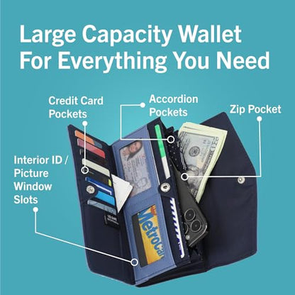 Nautica Money Manager Womens Slim RFID Blocking Wallet, Small Bifold Credit Card Holder with Zipper Coin Pocket and ID Window - color: Marine